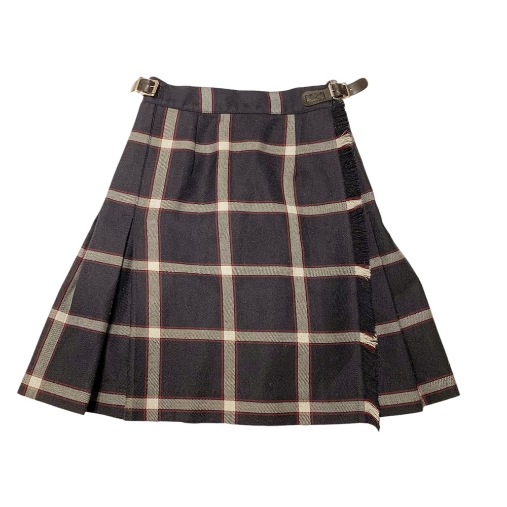 Vintage Plaid Pleated Wrap Skirt Navy Size XS 90’s Y2K Academia